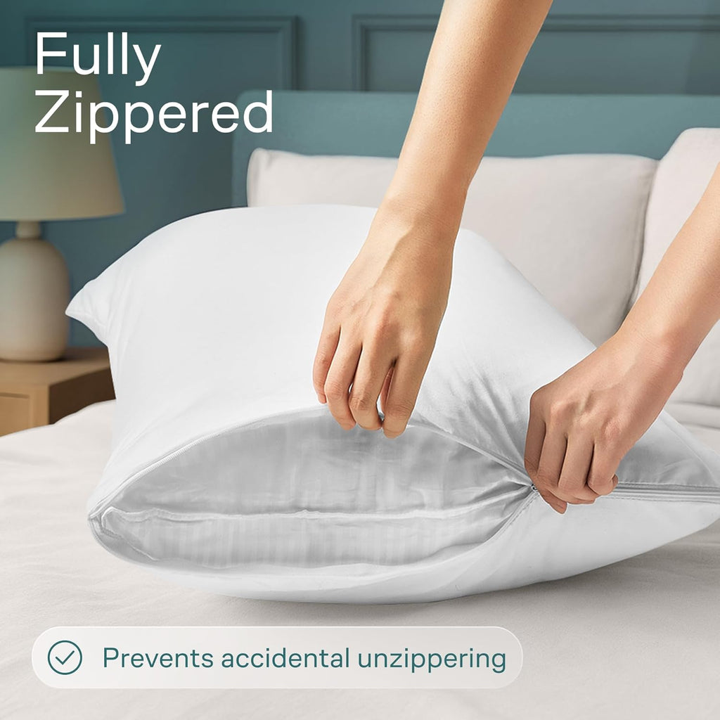 NiagaraSleepSolution Niagara 8 Pack Waterproof Pillow Protectors Queen 20x30 Inches Smooth Zipper Encasement Covers Quiet Cases Set White 8…