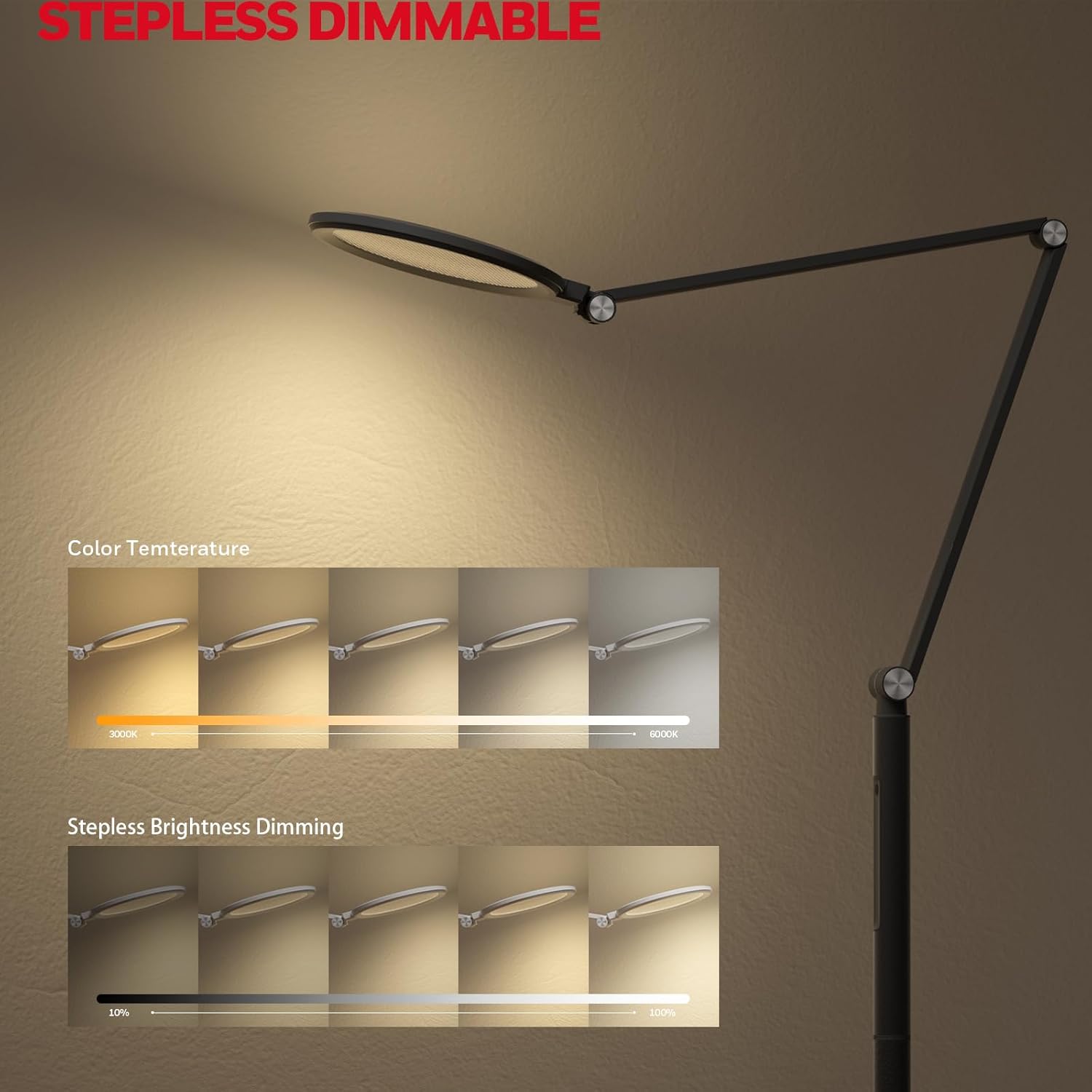 Honeywell LED Floor Lamp - F01BK SunturaluxTM Eye Caring Dimmable Standing Light with Remote, Bright Natural Daylight 5 Colors & 5…