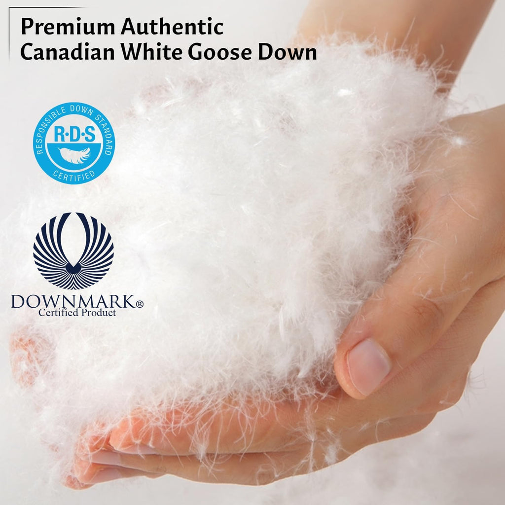 Washable Down and Feather Pillows Queen Size - Premium Soft Pillow Authentic Canadian White Goose Down, 650 Fill Power, 100% Cotton Cover…