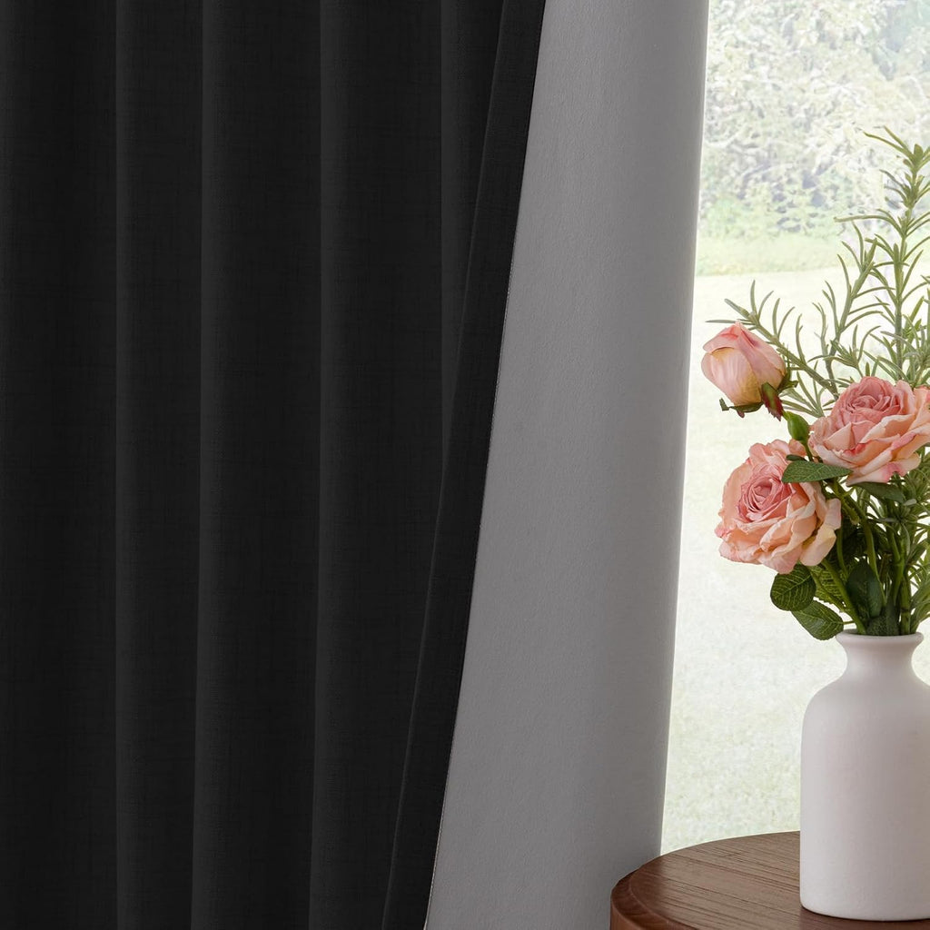 INOVADAY 100% Blackout Curtains for Bedroom, Black Out Curtains 96 Inch Long, Clip Rings Linen Blackout Drapes, Thermal Insulated Room…