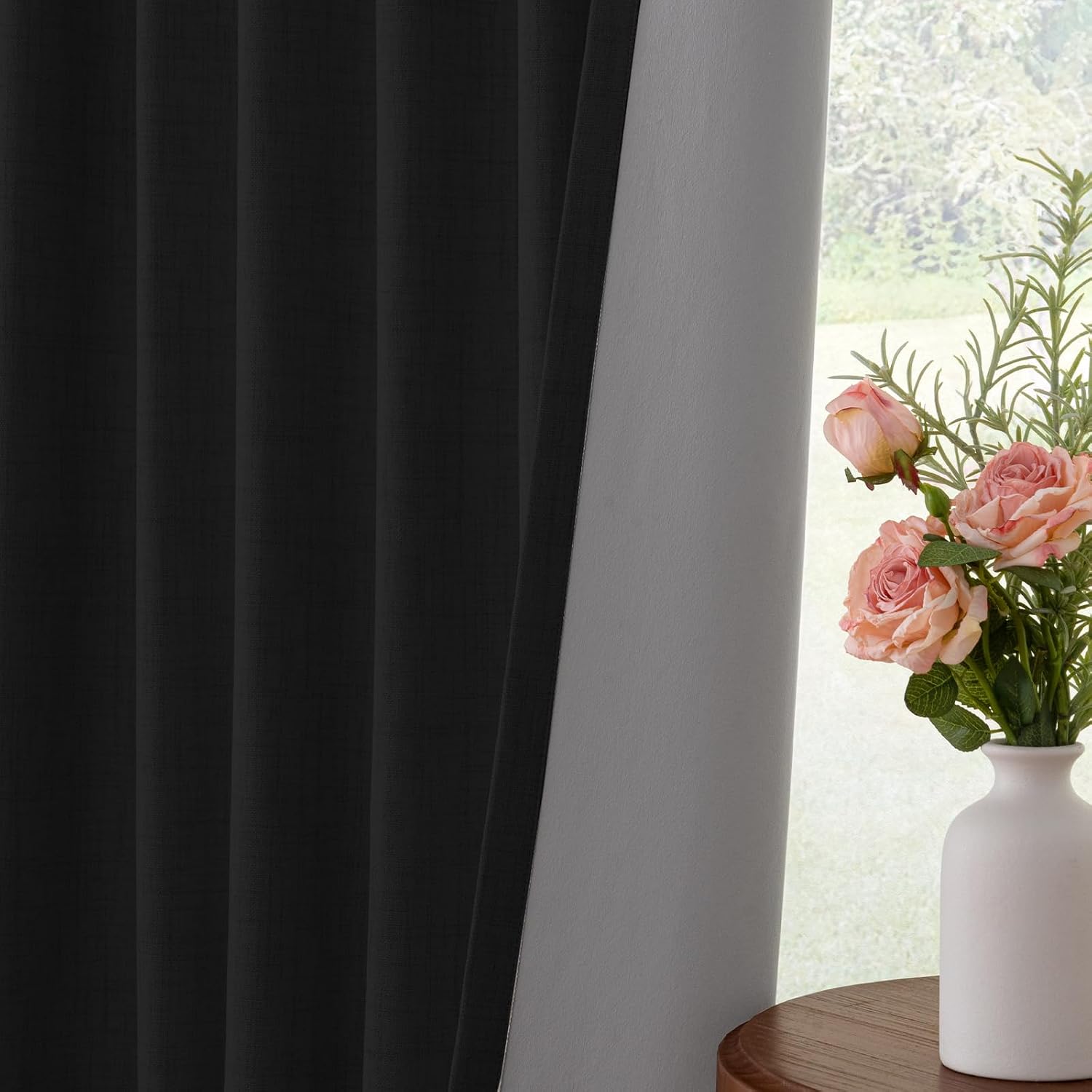 INOVADAY 100% Blackout Curtains for Bedroom, Black Out Curtains 96 Inch Long, Clip Rings Linen Blackout Drapes, Thermal Insulated Room…
