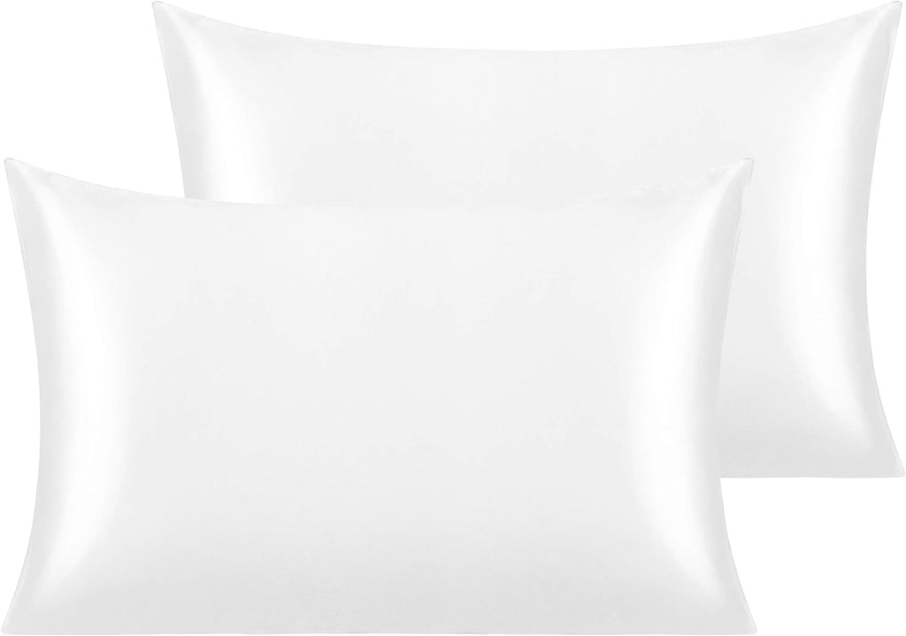 Ntbay 2 Pack Satin Standard Pillowcases for Hair and Skin, Luxurious and Silky Pillow Cases with Envelope Closure, 20x26 Inches, White 2 Pa…