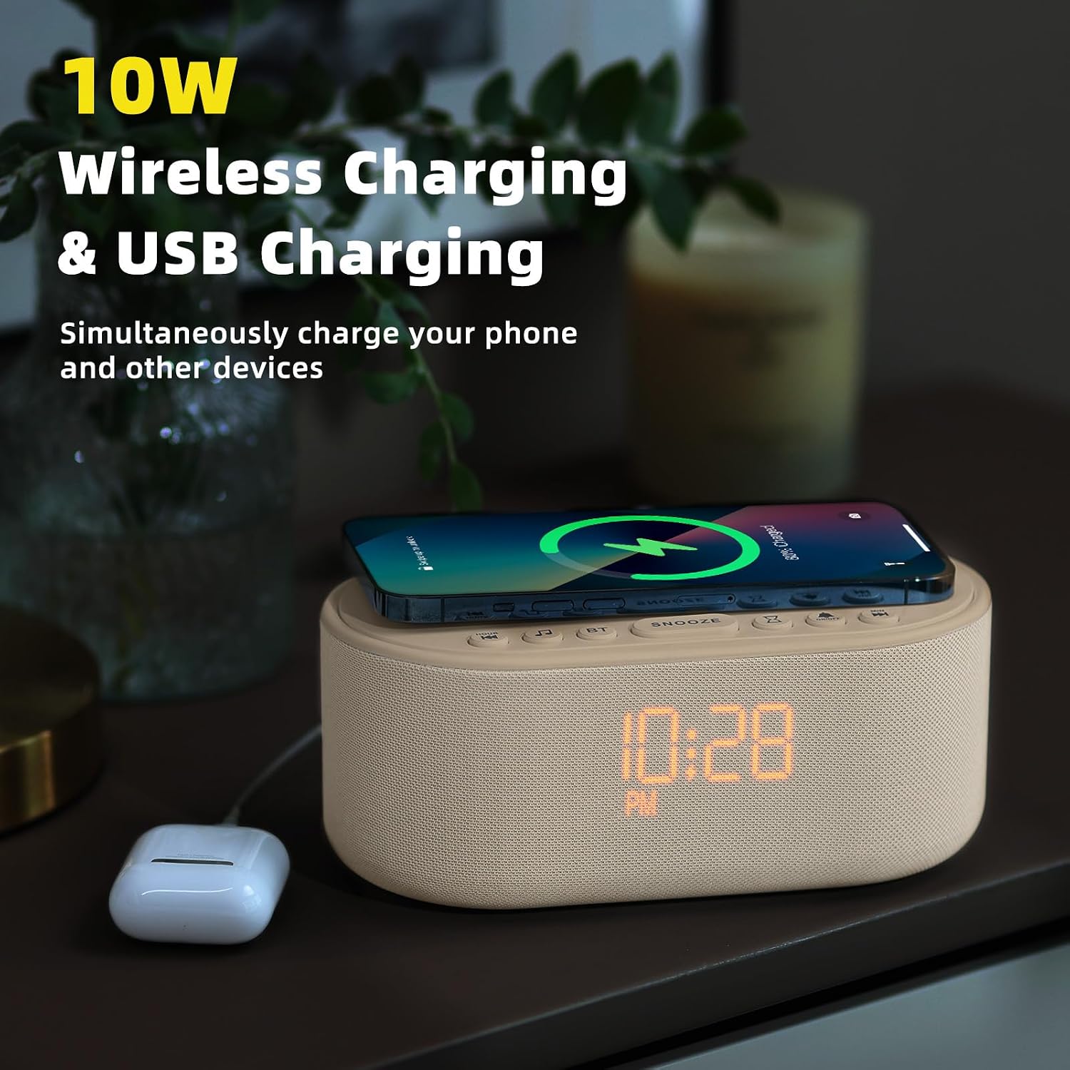 Odokee Sound Machine Alarm Clock for Bedrooms: Bluetooth 10W Stereo Sound Speaker with Wireless Charging - White Noise Machine for Sleeping…
