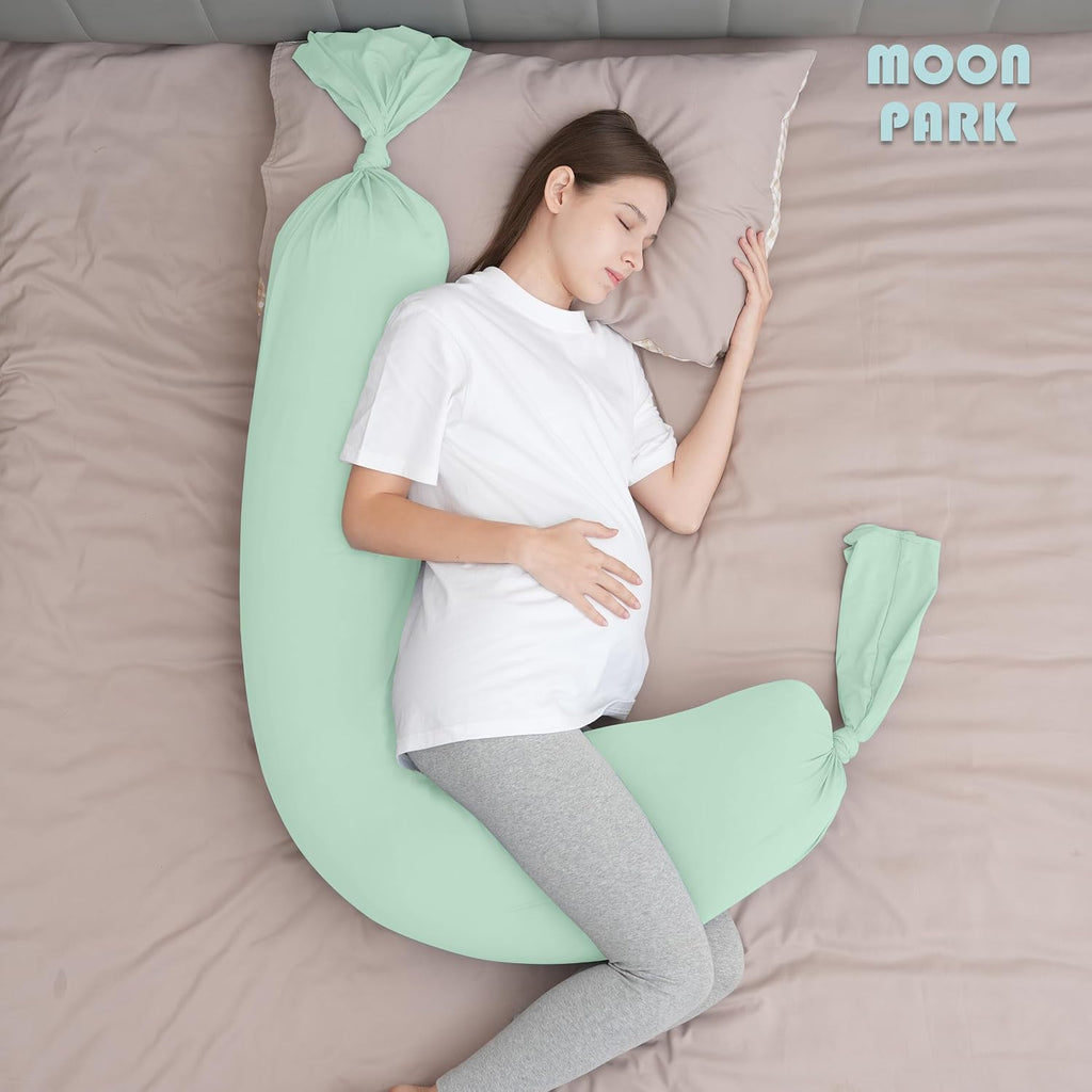 Moonpark MOON PARK Pregnancy Pillow - Incredibly Smooth and Soft Cooling Cover I Shaped Full Body Maternity Pillow with Removable Cover - S…
