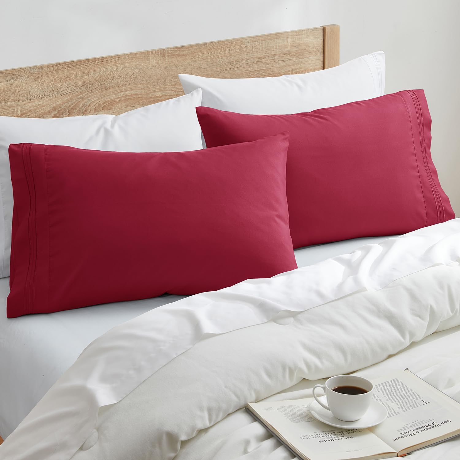 Nestl Burgundy King Pillow Cases 2 – Soft King Size Pillow Case, 1800 Brushed Microfiber Pillowcases, Envelope Closure Pillowcase, King Pil…