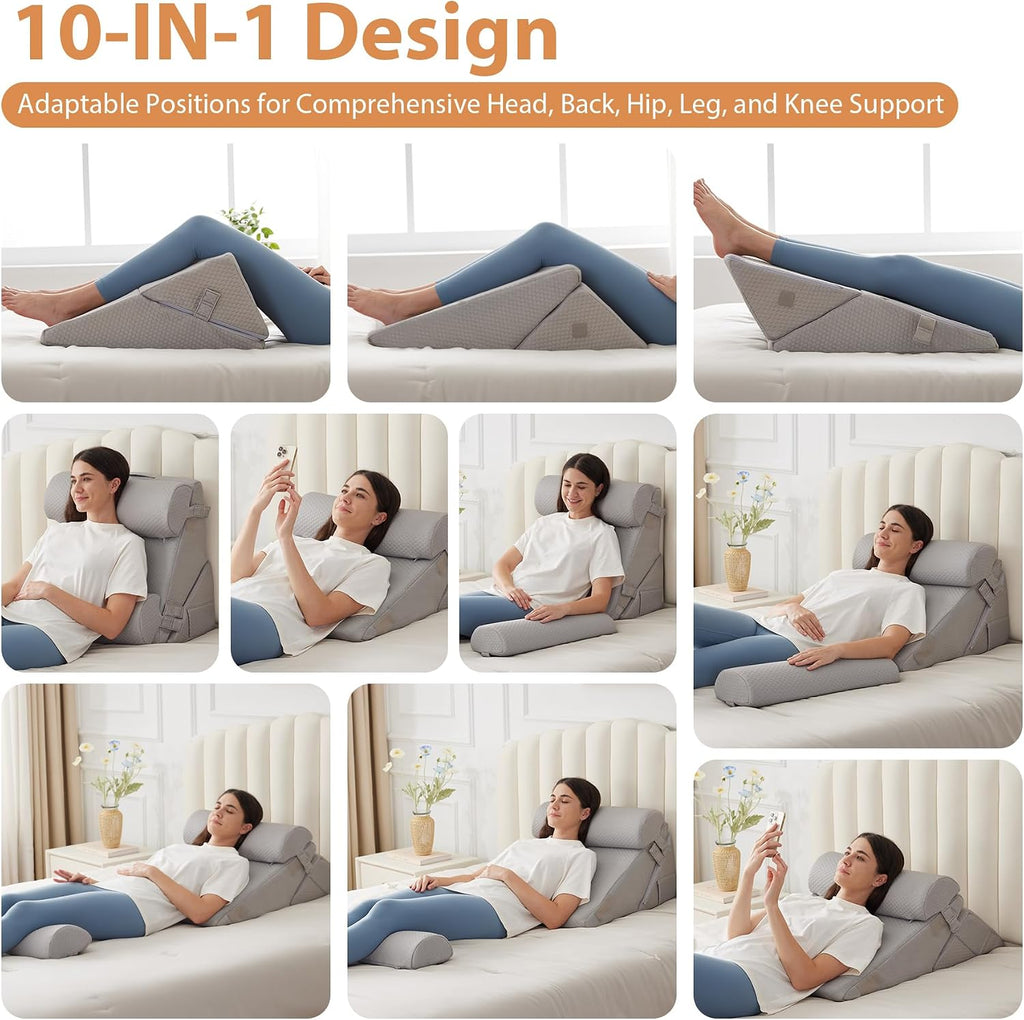 EnjoyaBetterLifeFromHere BIEEZZK 4PCS Wedge Pillow Set for After Surgery, Back Pillow for Bed Sitting up, 9&12inch Adjustable Memory Foam B…