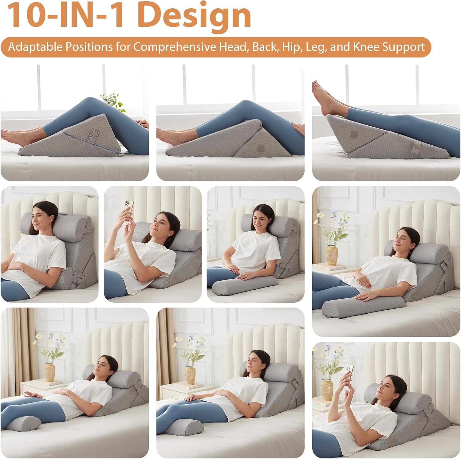EnjoyaBetterLifeFromHere BIEEZZK 4PCS Wedge Pillow Set for After Surgery, Back Pillow for Bed Sitting up, 9&12inch Adjustable Memory Foam B…