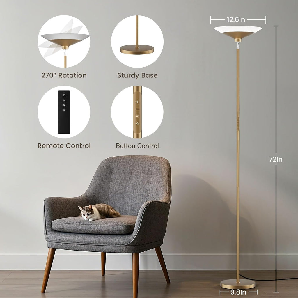 SIBRILLE Torchiere Floor Lamp - 72" Tall LED Standing Lamp with Remote/Button Control, 1800Lm, 3000-6500K, 30W Dimmable Modern Corner…