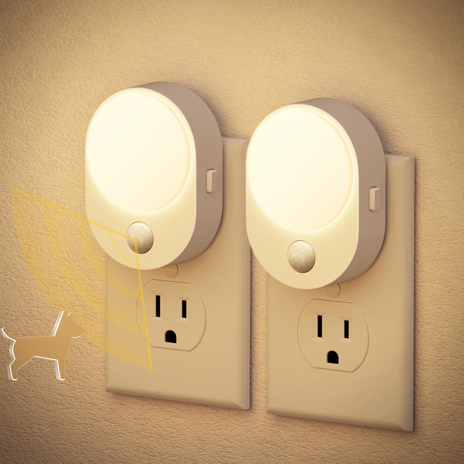 JandCase LED Motion Sensor Night Light, 2 Pack, Motion Activated Sensor Night Lights Plug into Wall, 3000K Warm White, Dimmable Nightlight…