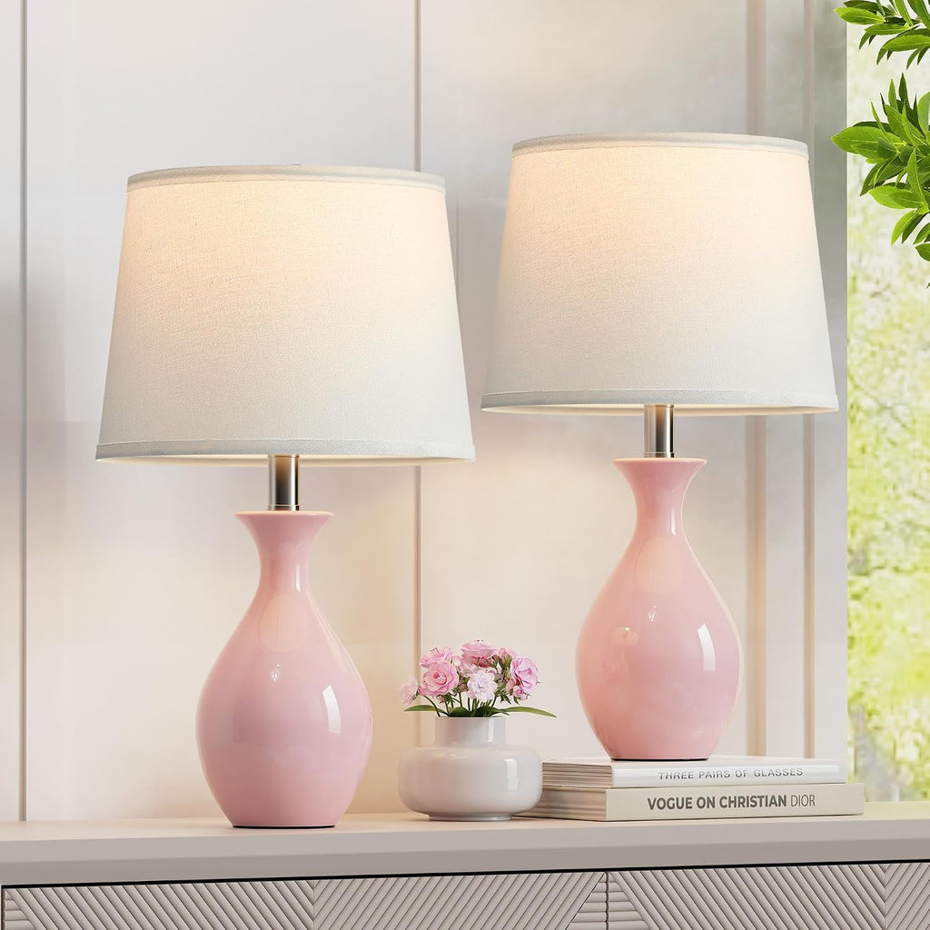 PARTPHONER Table Lamp Set of 2, Modern Ceramic Bedside Lamps for Night Stands, Classic Small Lamp Nightstand Lamp for Bedroom Living Room…