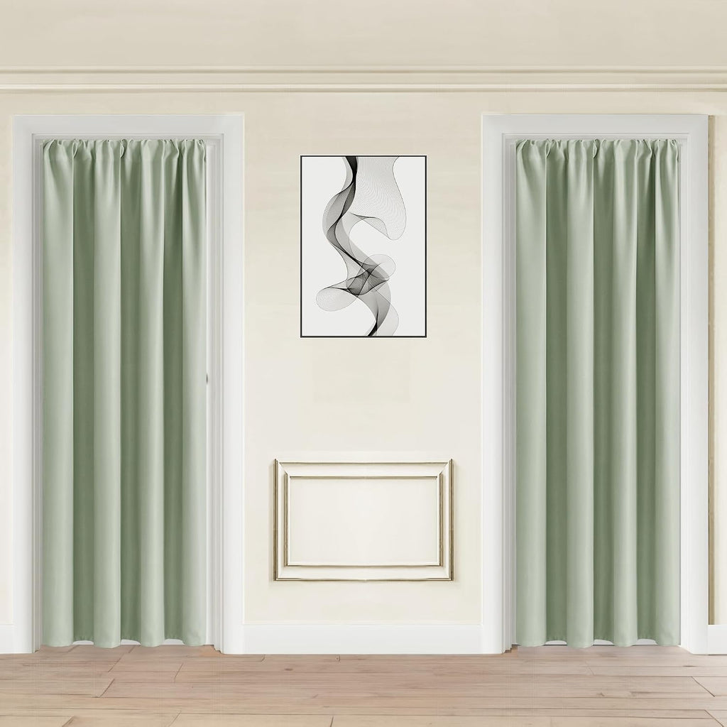 Jiuzhen Blackout Doorway Curtains 80 inch Length - 2 Panels Thermal Insulated Privacy Soundproof Rod Pocket Closet Door Curtains Room Divid…
