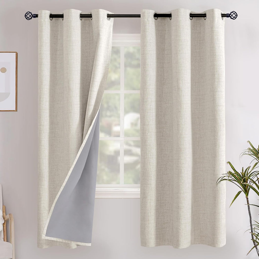 YoungsTex Linen Blackout Curtains 72 Inch Length for Bedroom, Heat Thermal Insulated Drapes with Grommet for Living Room Country Darkening…