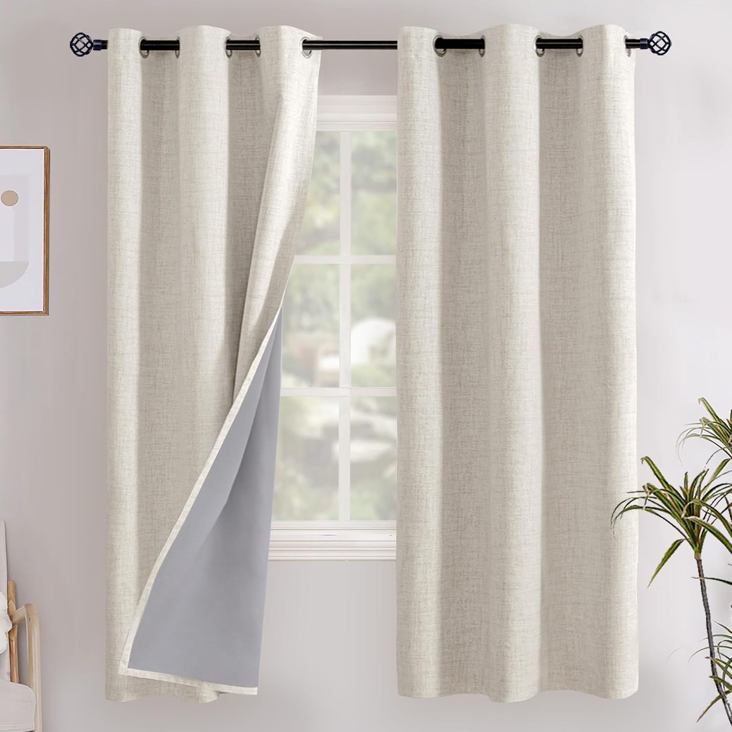 YoungsTex Linen Blackout Curtains 72 Inch Length for Bedroom, Heat Thermal Insulated Drapes with Grommet for Living Room Country Darkening…