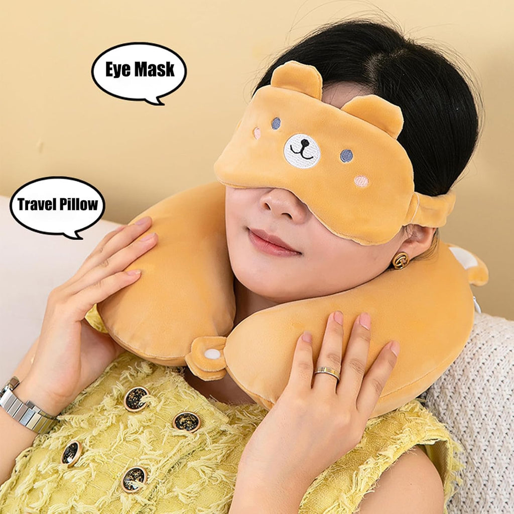 MissSoul Kids Neck Pillow for Travel with Sleep Eye Mask, Cute Travel Neck Pillow, Memory Foam Flight Sleeping Headrest Pillow for Boys & G…