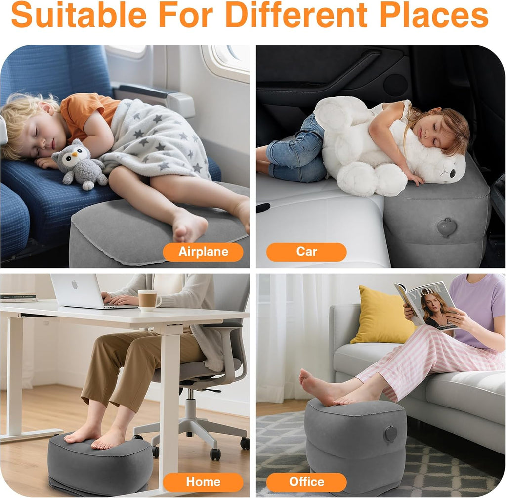 Maliton Inflatable Foot Rest Pillow for Travel, Kids Airplane Bed, Adjustable 3 Layers Height Leg Pillow of Air Travel Essentials, Car…