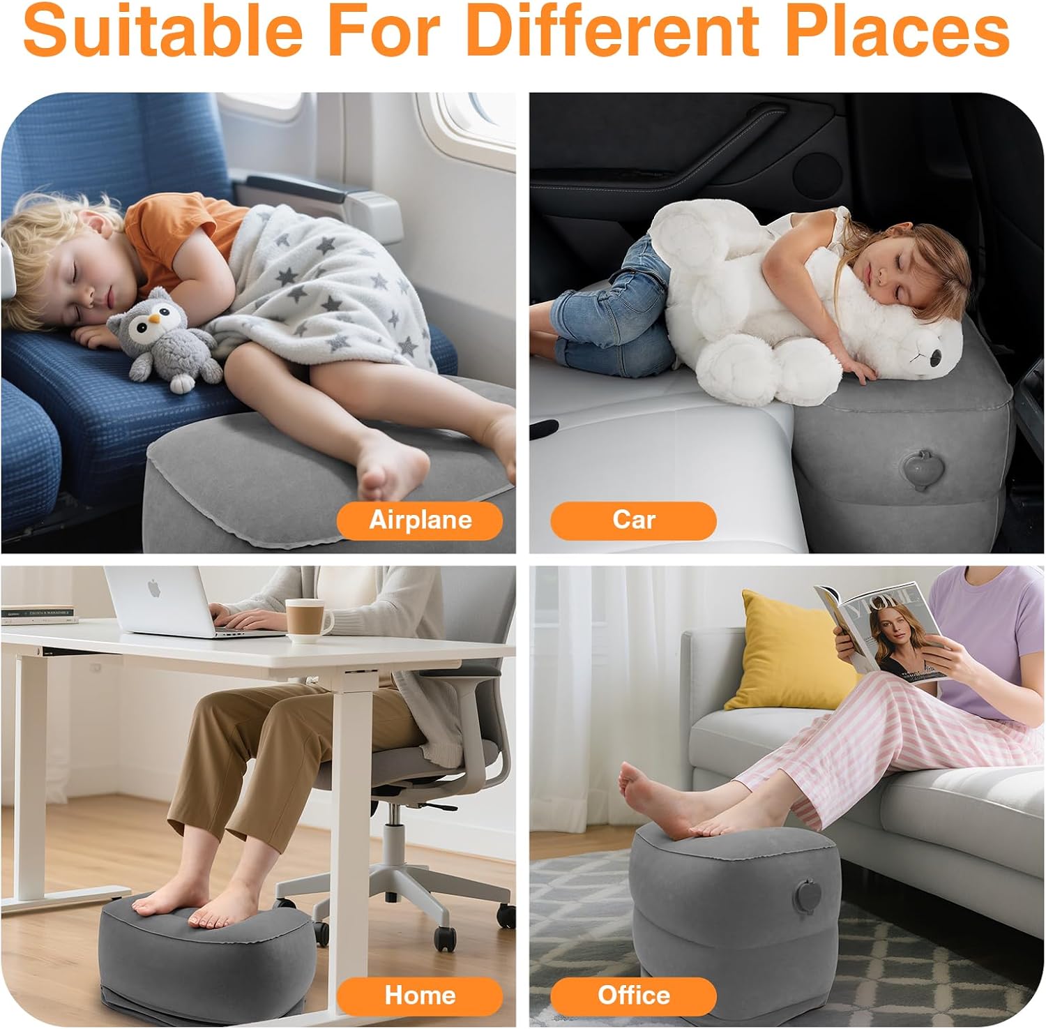 Maliton Inflatable Foot Rest Pillow for Travel, Kids Airplane Bed, Adjustable 3 Layers Height Leg Pillow of Air Travel Essentials, Car…
