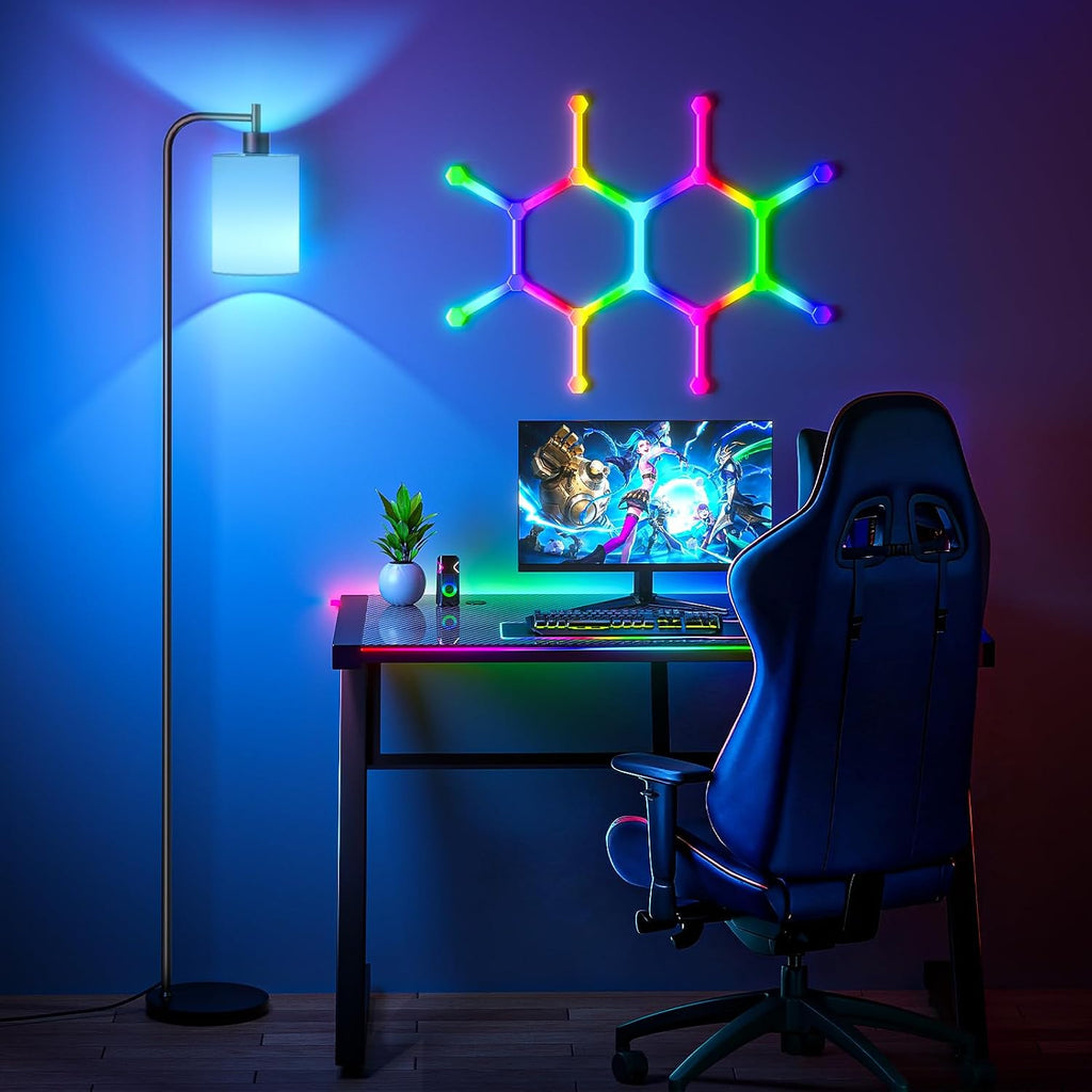 Sibrille RGB Floor Lamp with Linen Shade, Dimmable Tall Standing Lamp with Remote Control, Color Changing Floor Lamps for Living Room Bedro…