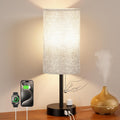 17.4Inches Grey Bedside Lamp for Bedroom Nightstand - Tall Table Lamp with USB A + C Charging Port & AC Outlet, 3 Color Temperatures Pull…