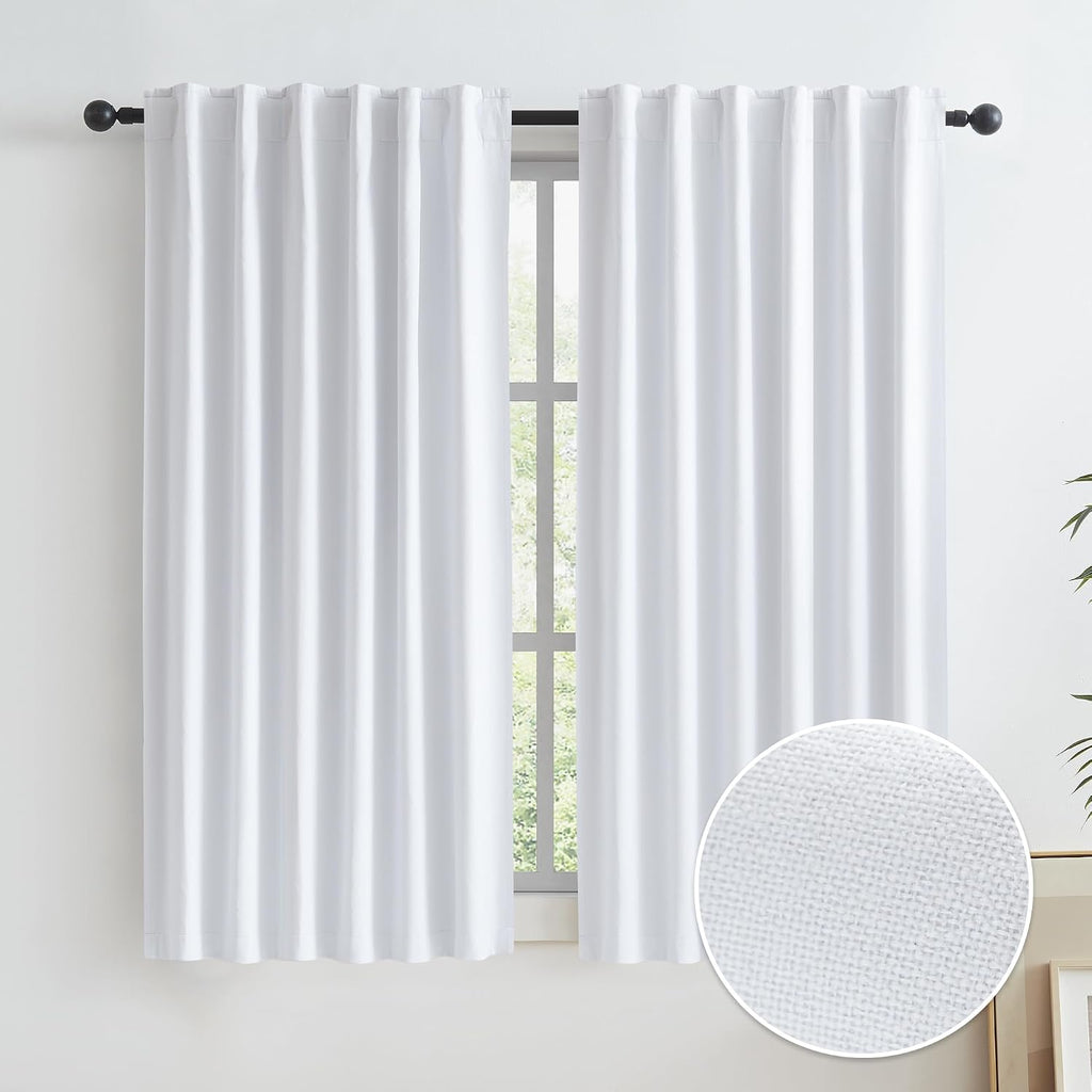 Keqiaosuocai 100% Blackout Linen Curtains Back Tab Rod Pocket Bedroom Curtains 63 Inch Length Flax Burlap Textured Farmhouse Style Noise Re…