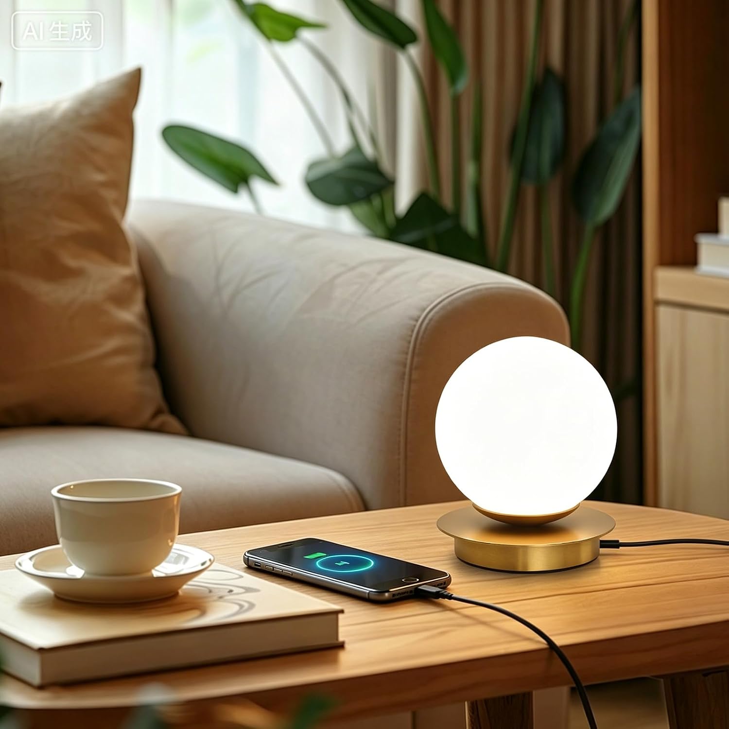 Touch Bedside Table Lamp, Brushed Gold Modern Small Nightstand Lamp for Bedroom Living Room Kids Room, Milky White Globe Glass Desk Lamp…