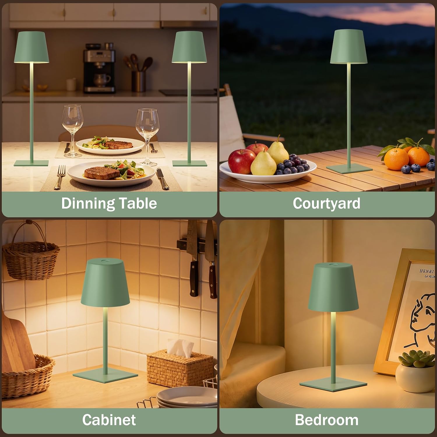 Kakanuo Green Cordless Rechargeable Table Lamp, 2 Pack Portable Desk Lamp with 5000mAh Battery, Touch Control Stepless Dimming, Wireless…
