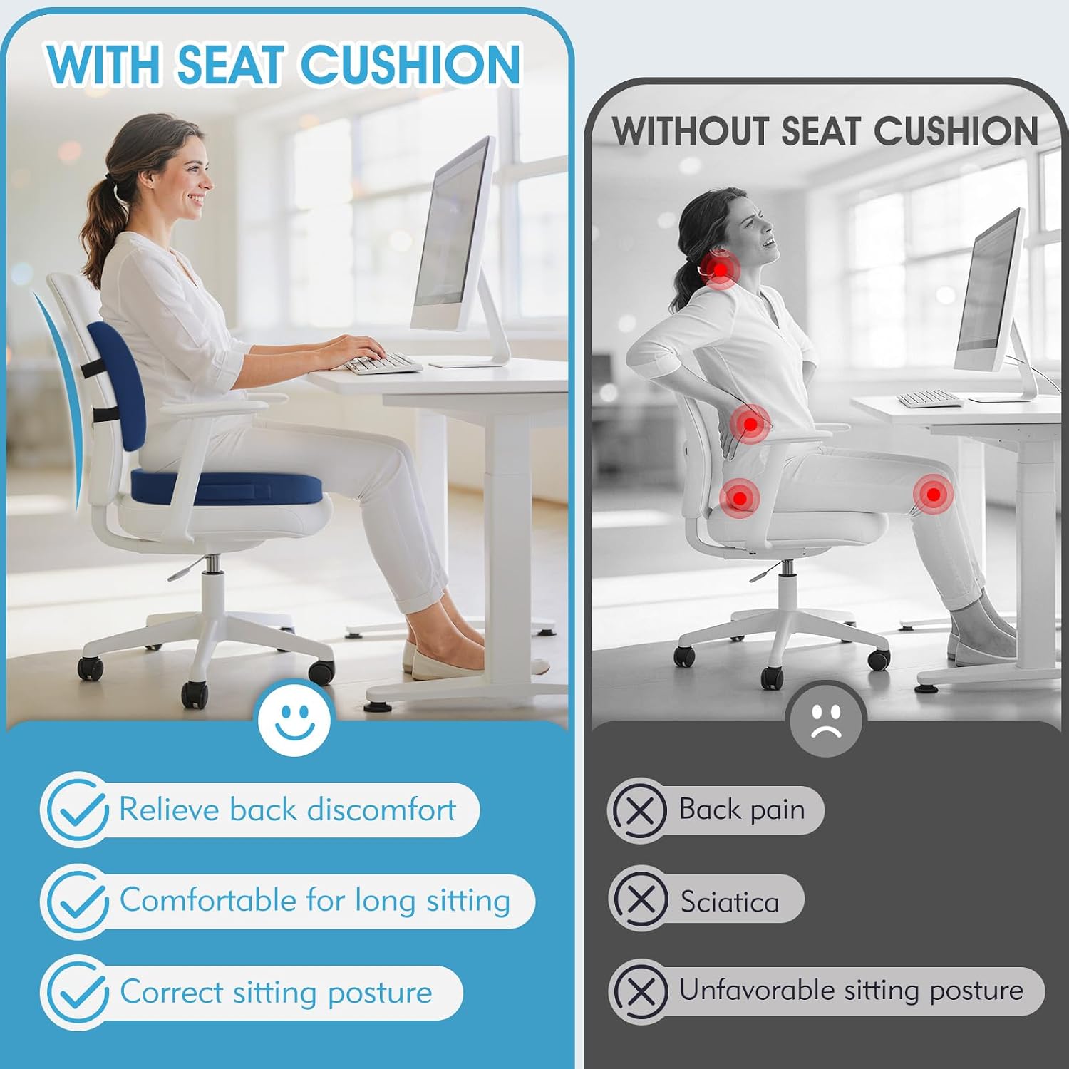 CushZone Seat Cushion, Lumbar Support Pillow with Adjustable Strap-Chair Cushions for Sciatica -with Washable Cover Memory Foam for Car, Tr…