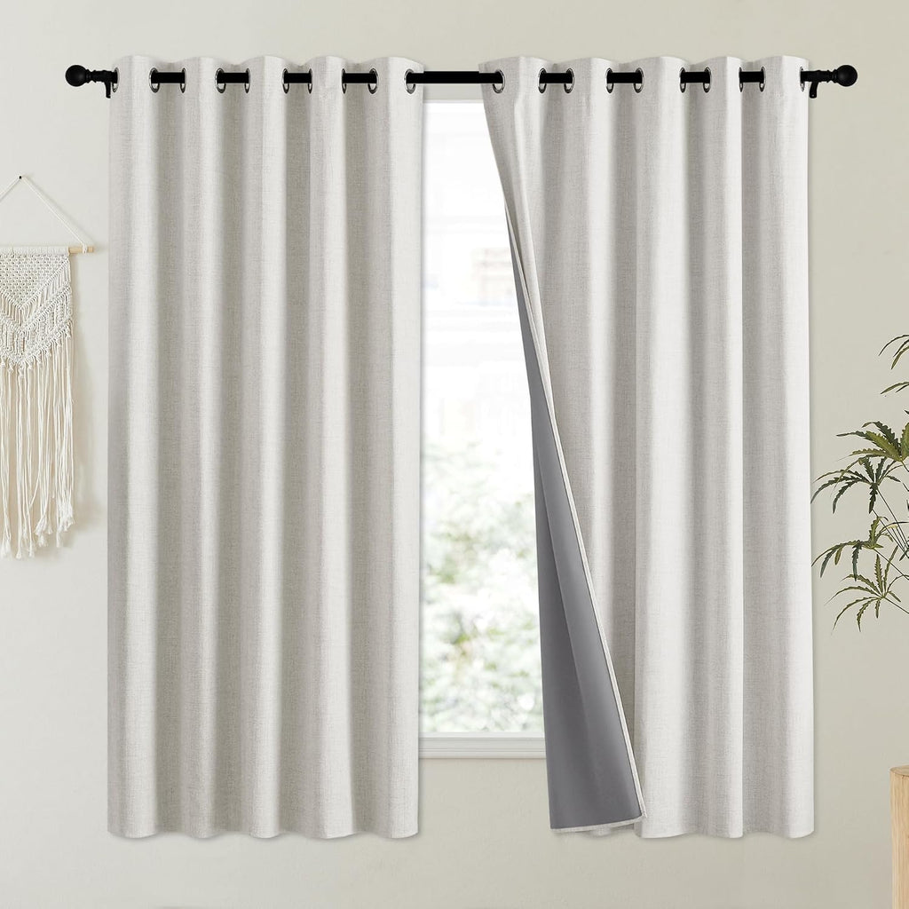 NICETOWN Snowbound Vintage Linen 100% Blackout Curtains for Kitchen, Thermal Insulated Curtains 63" Long, Noise Reducing Window Treatment…