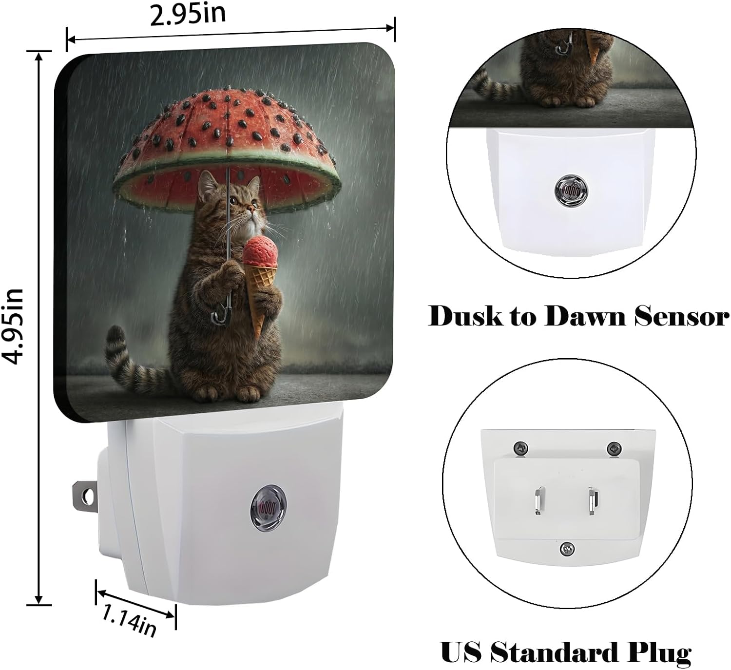 Cute Cat Holding Umbrella Night Light, Plug Into Wall with Dusk to Dawn Light Sensors, Warm Nightlights for…