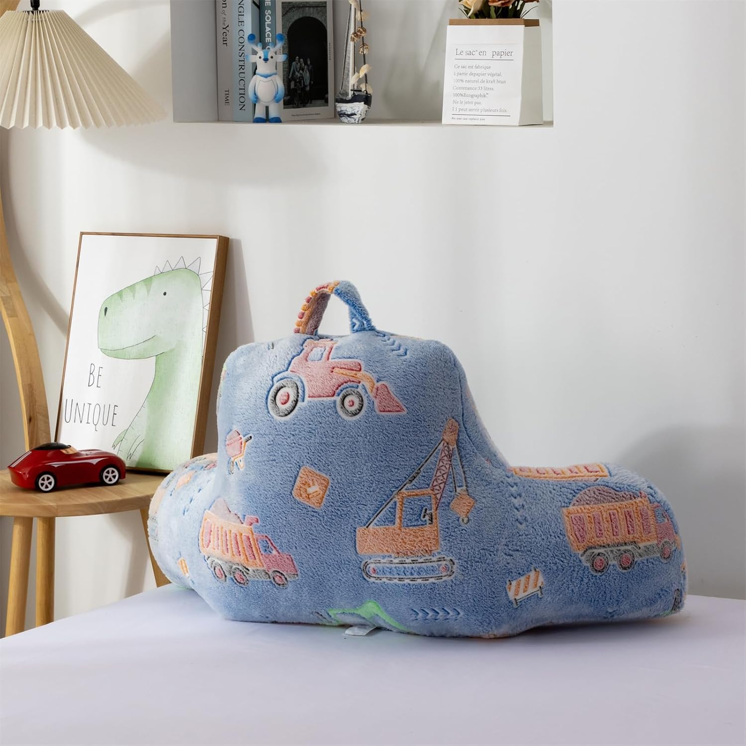 Aimuan Construction Truck Vehicles Reading Pillow Glow in The Dark Bed Rest Wedge Kids Glow Backrest Pillow Car Print with Arms Back…