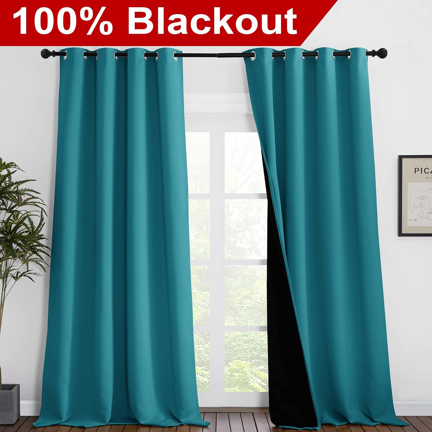 Nicetown Full Shading Curtains for Windows, Super Heavy-Duty Black Lined Blackout Curtains for Bedroom, Privacy Assured Window Treatment (P…