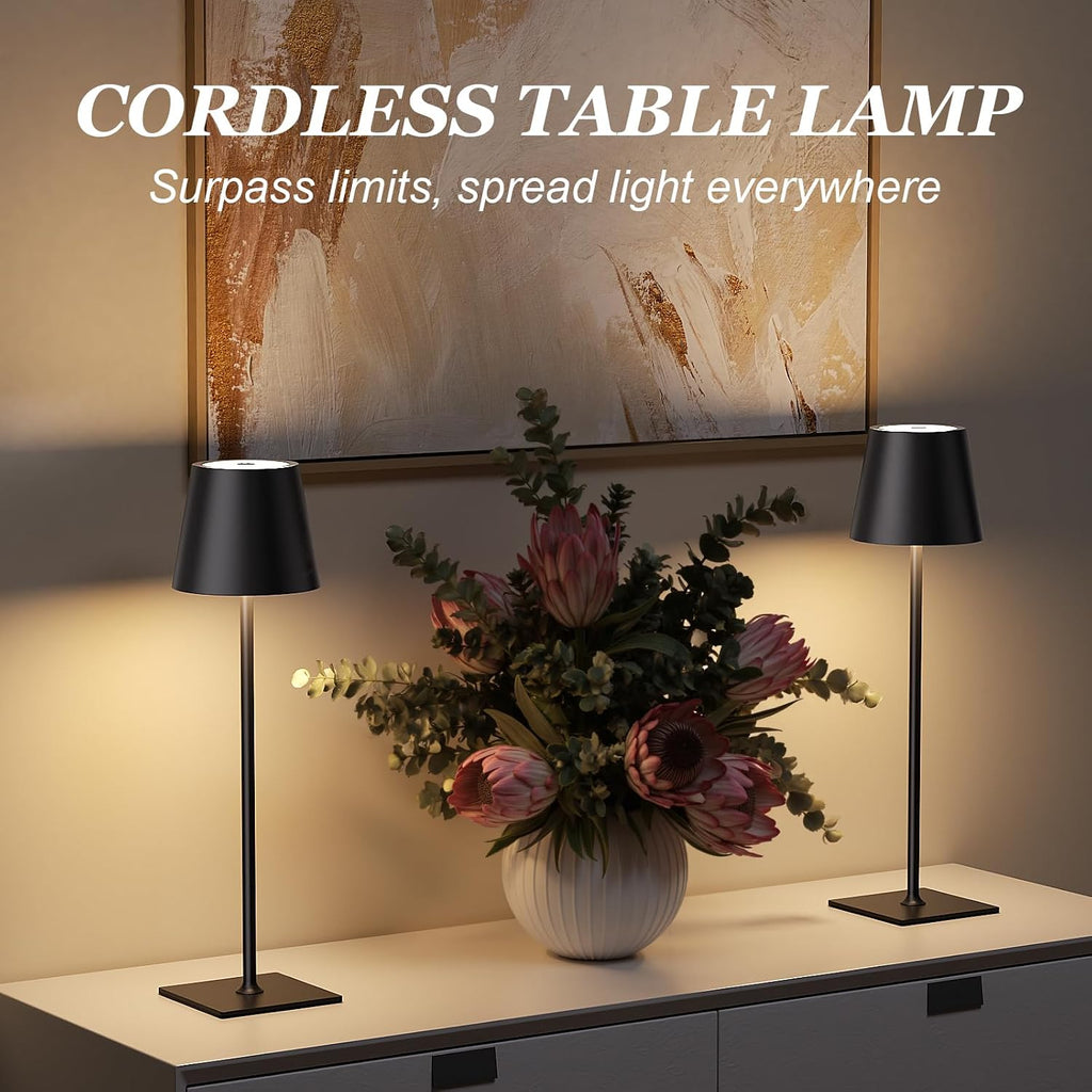 Kakanuo Cordless Rechargeable Table Lamp Black 5000mAh Battery Operated Lamps, 3 Colors Stepless Dimming Touch Lamp for Dining, Living…