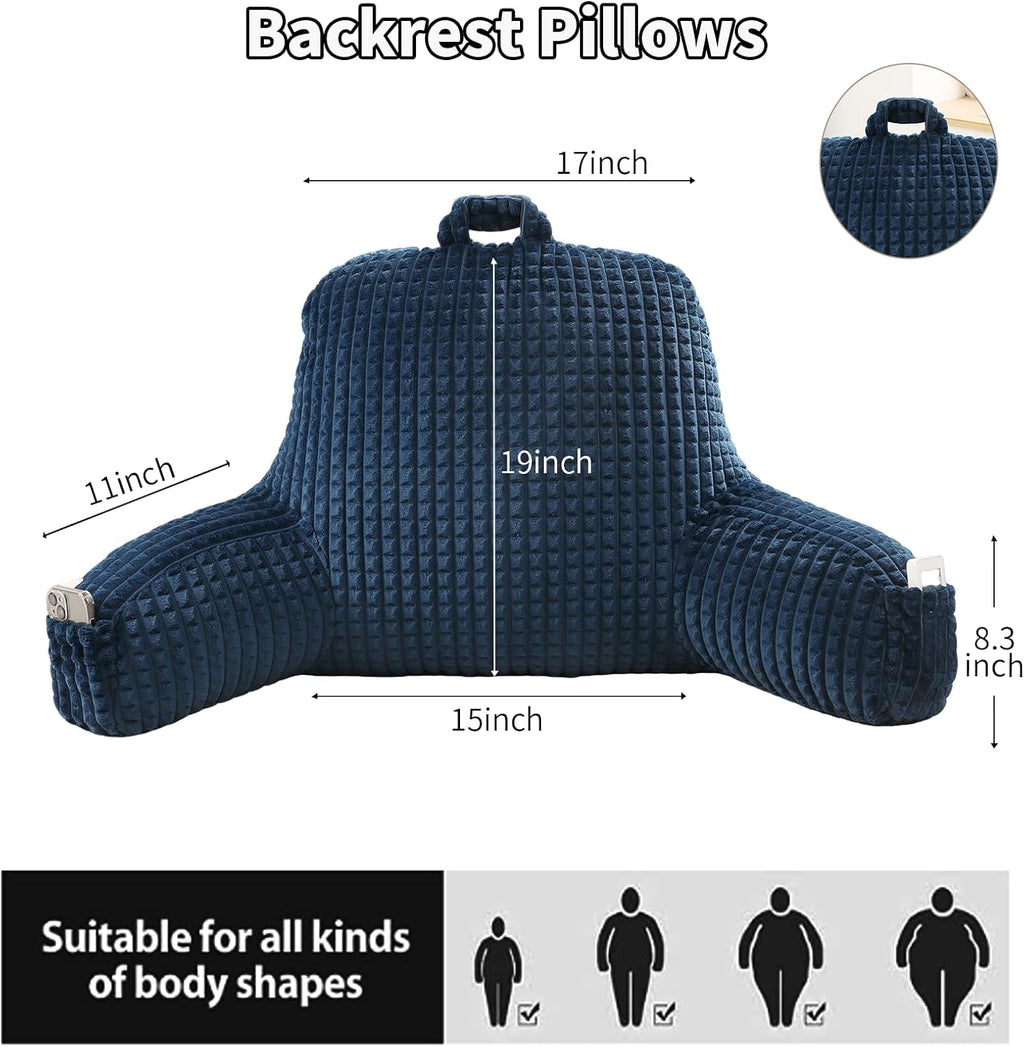 Pajeo Multi-Purpose Bed Pillow for Sitting Up,19" Flannel Backrest Pillow with Arms for Seniors & Pregnancy Support, Oeko-TEX Certified Sitt…