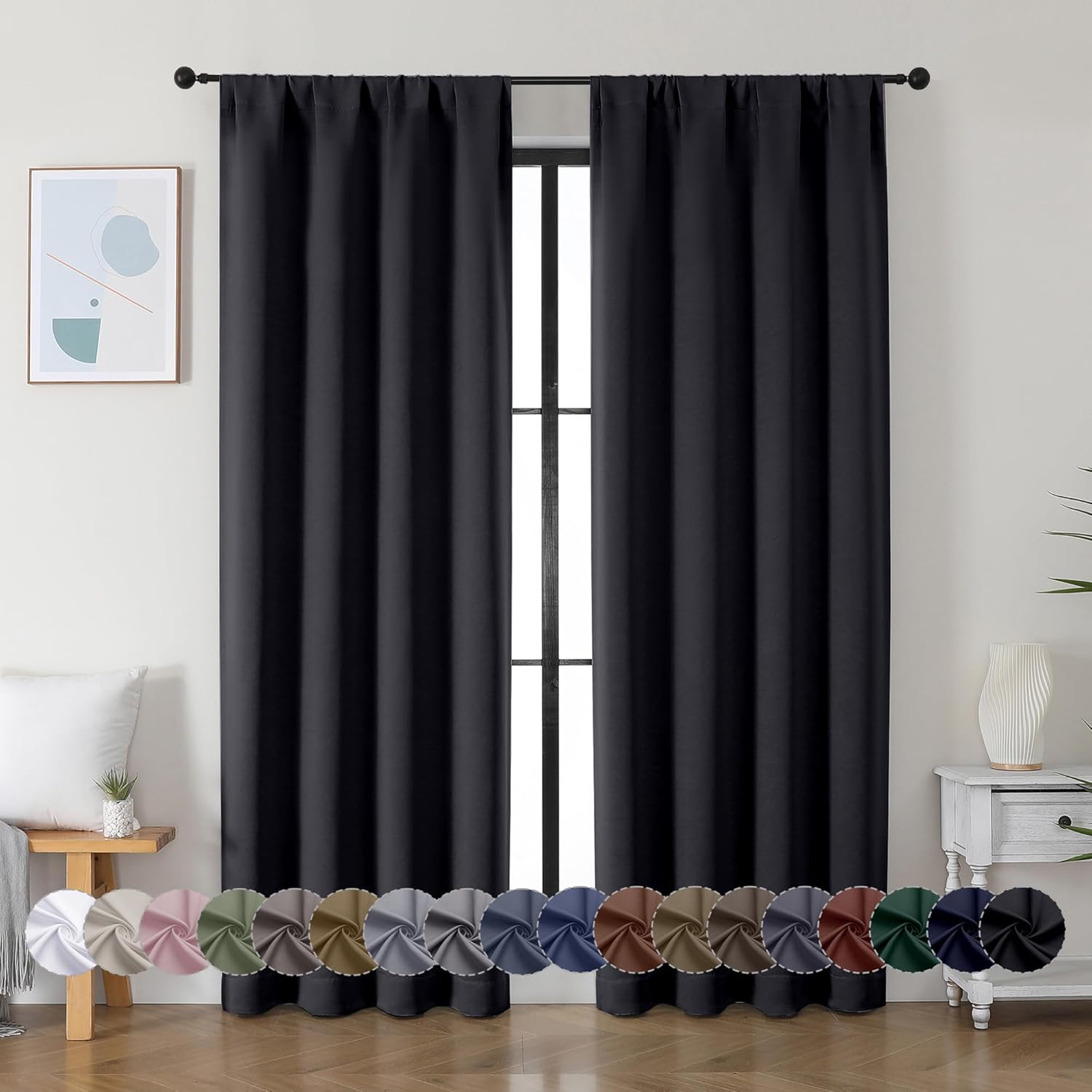 Simplebrand Ava Halloween Black Blackout Curtains for Bedroom, 2 Panels Set, 72 Inch Length, Privacy Thermal Insulated Rod Pocket Window Cu…