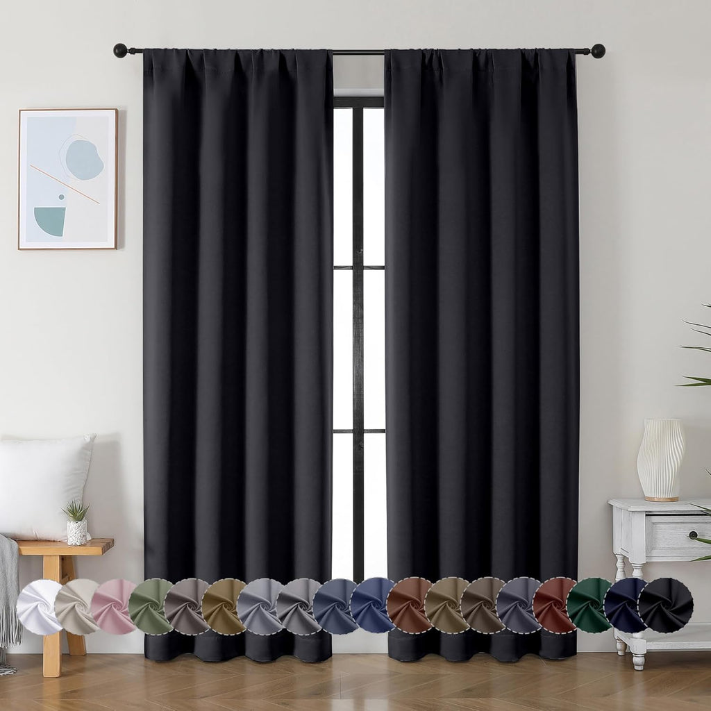 Simplebrand Ava Halloween Black Blackout Curtains for Bedroom 84 Inch Length 2 Panels Set, Solid Thermal Insulated Privacy Living Room Wind…
