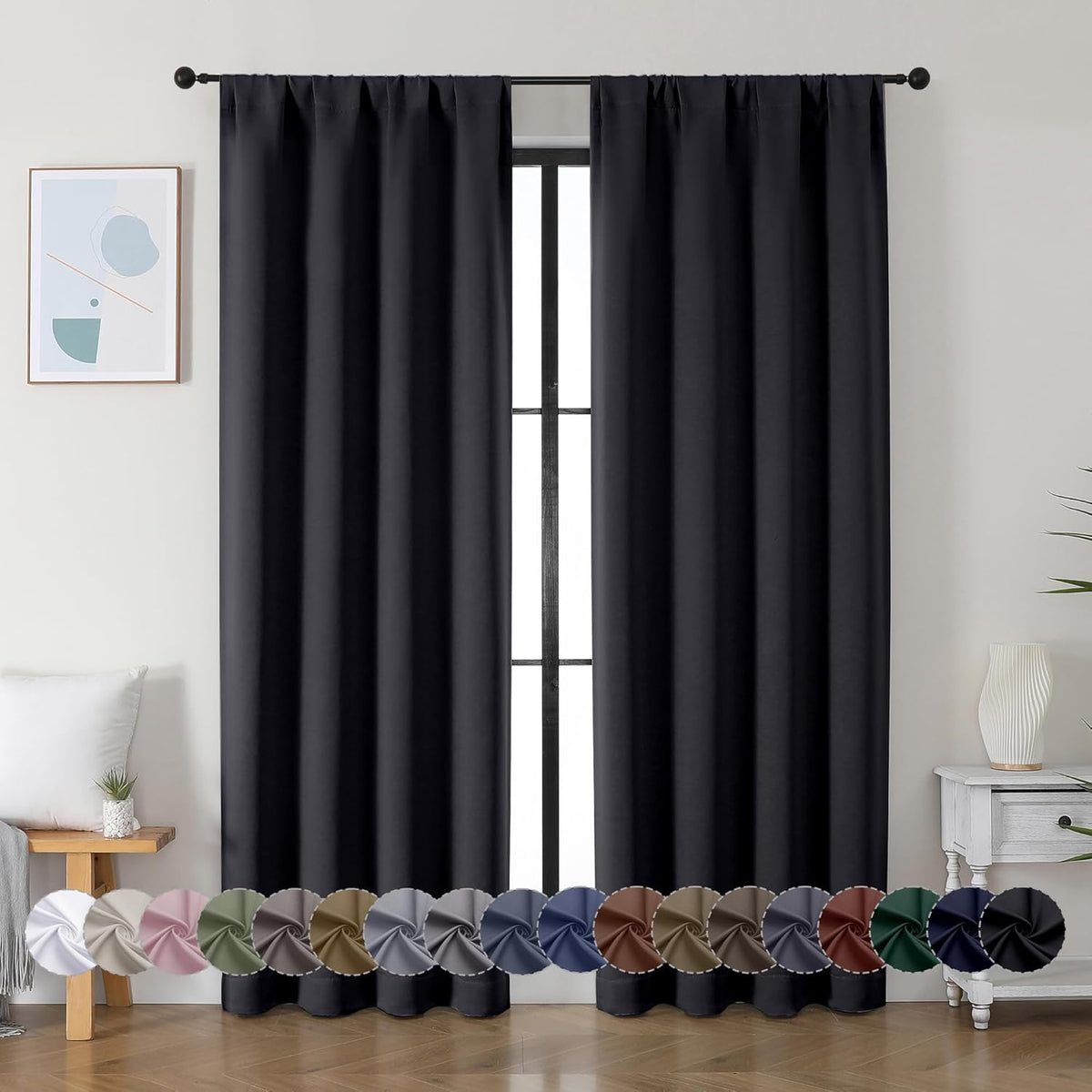 Simplebrand Ava Halloween Black Blackout Curtains for Bedroom 84 Inch Length 2 Panels Set, Solid Thermal Insulated Privacy Living Room Wind…