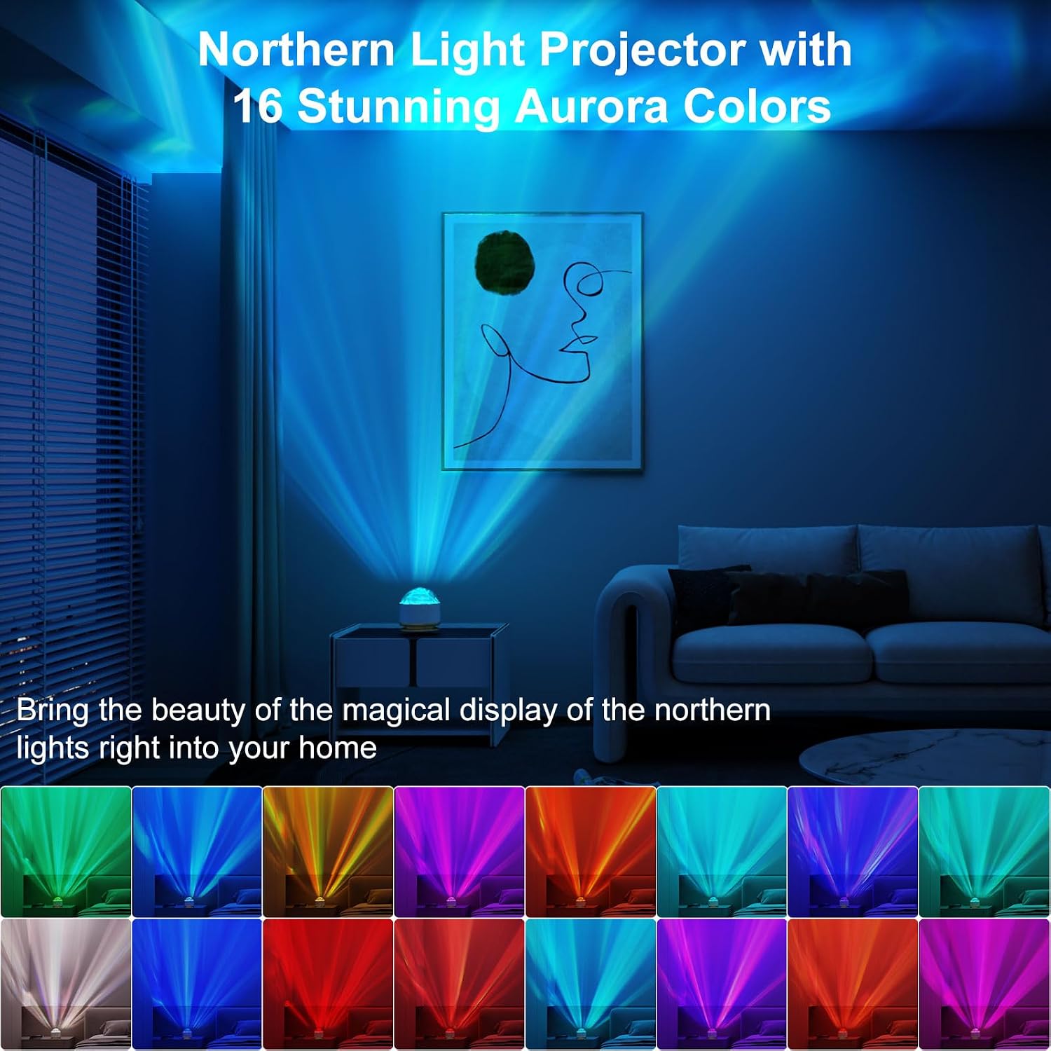 HUMIIEYE Northern Lights Projector, 16 Light Color Aurora Night Light Projector for Bedroom, Remote Galaxy Light Projector, Dimmable Mood…