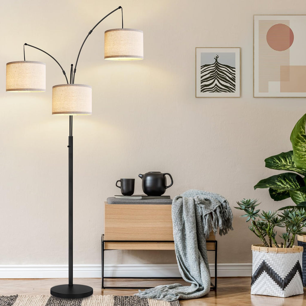 Dimmable Floor Lamp - 3 Lights Arc Floor Lamps for Living Room, 1000LM Modern Tall Standing Lamp with White Shades & Heavy Base, Mid…