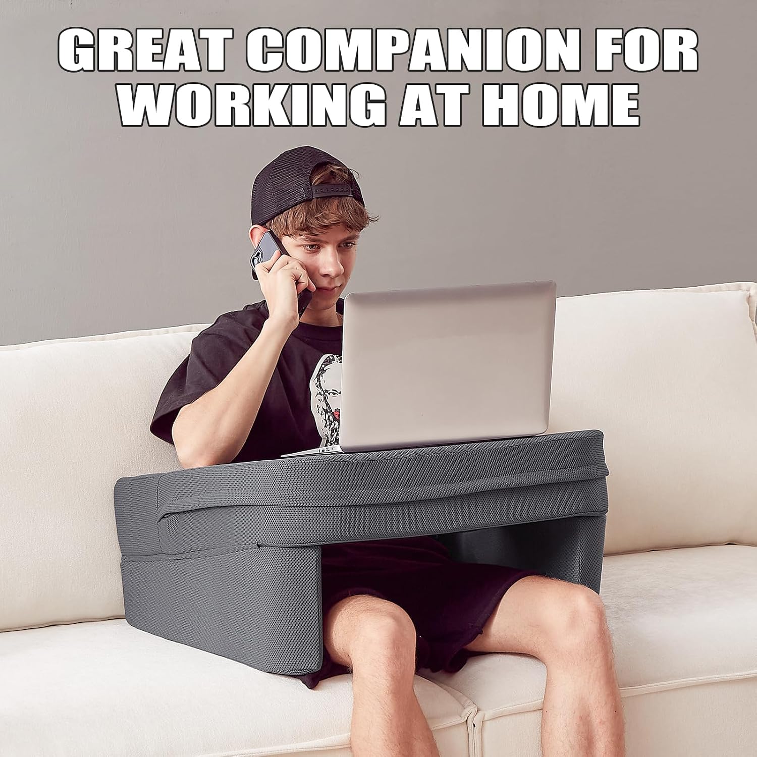comehealthy Lap Desk for Laptop, Reading Pillow for Adult, Memory Foam Gaming Pillow with Cup Holder, Arm Rest Couch Pillow for Working…