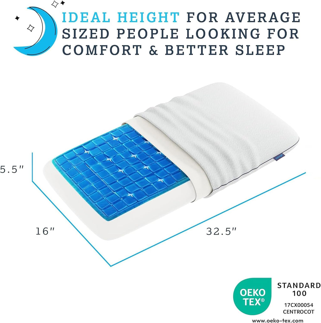 Technogel Deluxe Cooling Gel Pillow - Patented Cooling Technology, Odorless Memory Foam, Breathable Ergonomic Support for Side & Back Sleep…