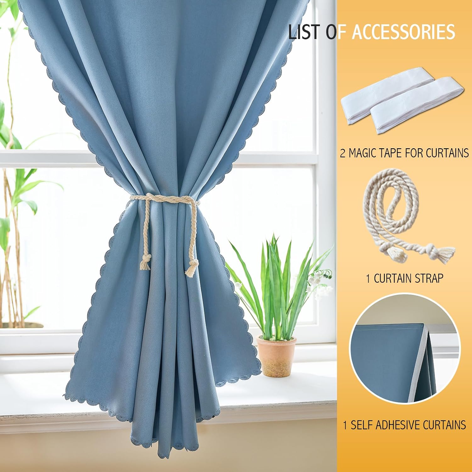 Jilron Magic Tape Stick on Portable Curtains for Windows, Bedroom Blackout Curtains for - Thermal Lnsulated No Drill Curtains Room Darkening…
