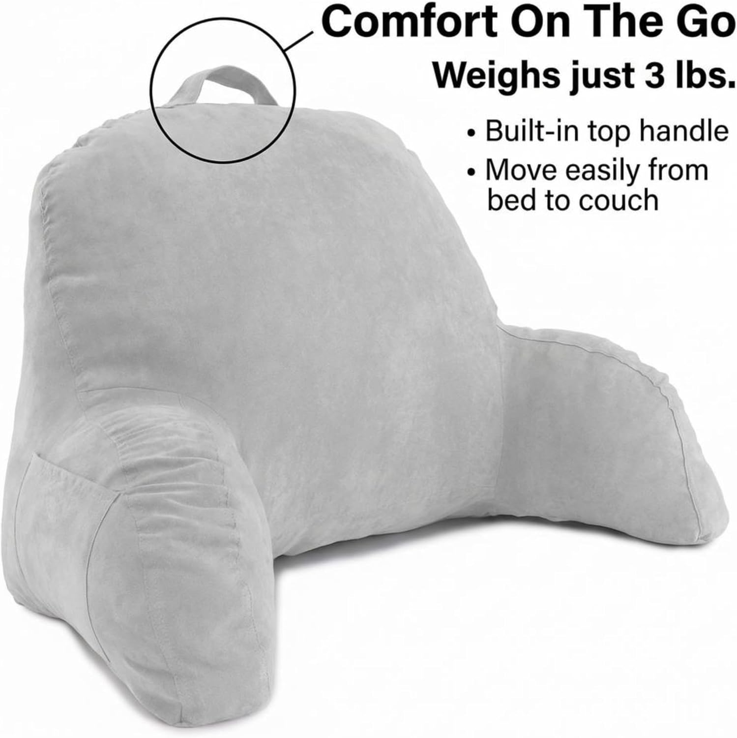 Deluxe Comfort Microsuede Bed Rest - Backrest Pillow with Arms - Bed Rest Pillow - Reading Bedrest Lounger - Sitting Support Pillow - Soft…