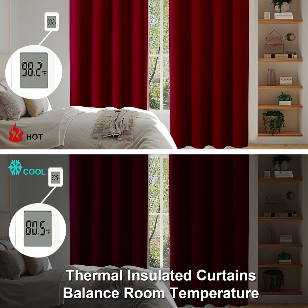Simplebrand Red Blackout Curtains for Bedroom 96 Inches Long 2 Panels, Solid Thermal Insulated, Energy Saving Living Room Window Treatment…