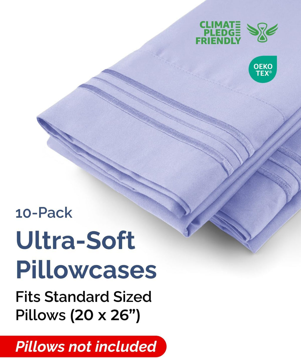 Standard Pillow Cases Set of 10 - Ultra Soft Hotel Quality Pillowcase Covers - Comfy & Wrinkle Free - Shrink & Fade Resistant - Machine…