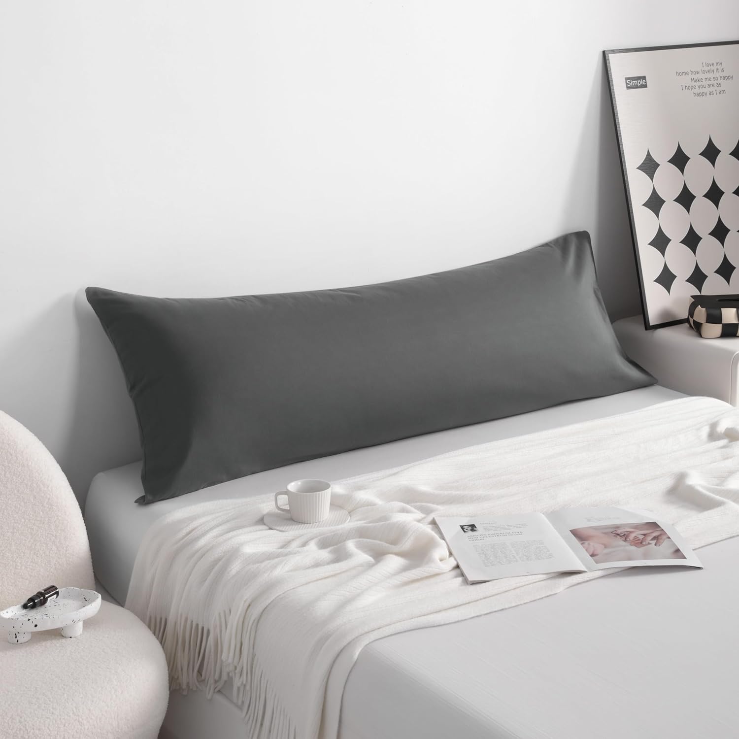 Ntbay Cotton Body Pillowcase - Envelope Closure 20x54 Pillowcase, Breathable and Soft Bed Pillow Case, Dark Grey Cotton Grey