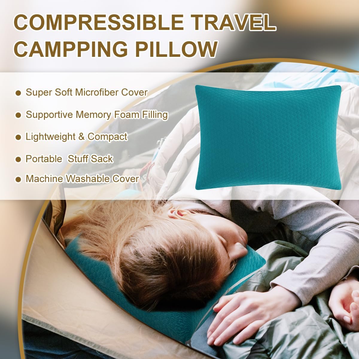 Ivellow Memory Foam Travel Pillow Compressible Camping Pillow for Sleeping Shredded Memory Foam Pillow Compact Firm Supportive Small Pillow…