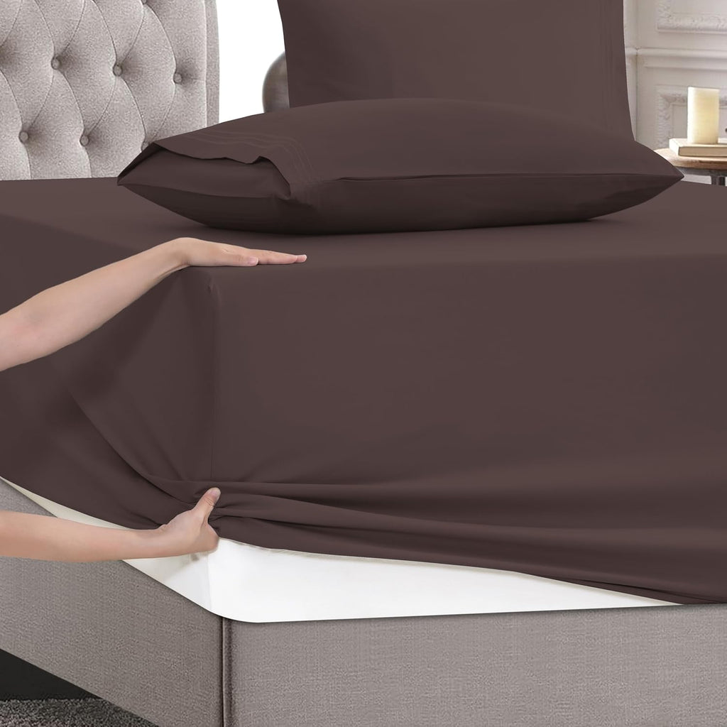 MocassiLuxuryBedding Mocassi Cal King Size 4-Piece Bed Sheet Set - 1800 Hotel Quality Microfiber 18-24 Inches Extra Deep Pocket Fitted Shee…