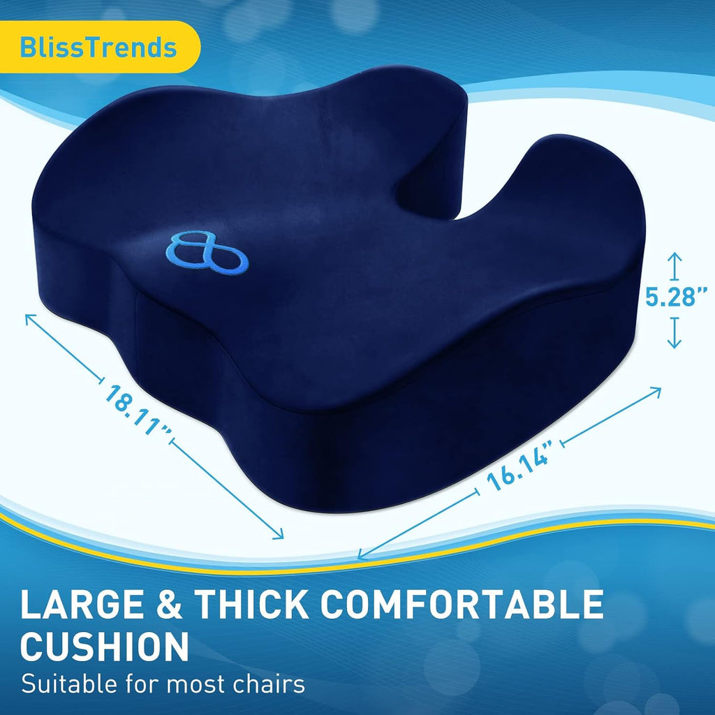 BlissTrends Seat Cushion,5.2in Thick Memory Foam Cushions for Office Chair, Car Seat, Airplane, Relieving Pressure Tailbone Sciatica Back P…