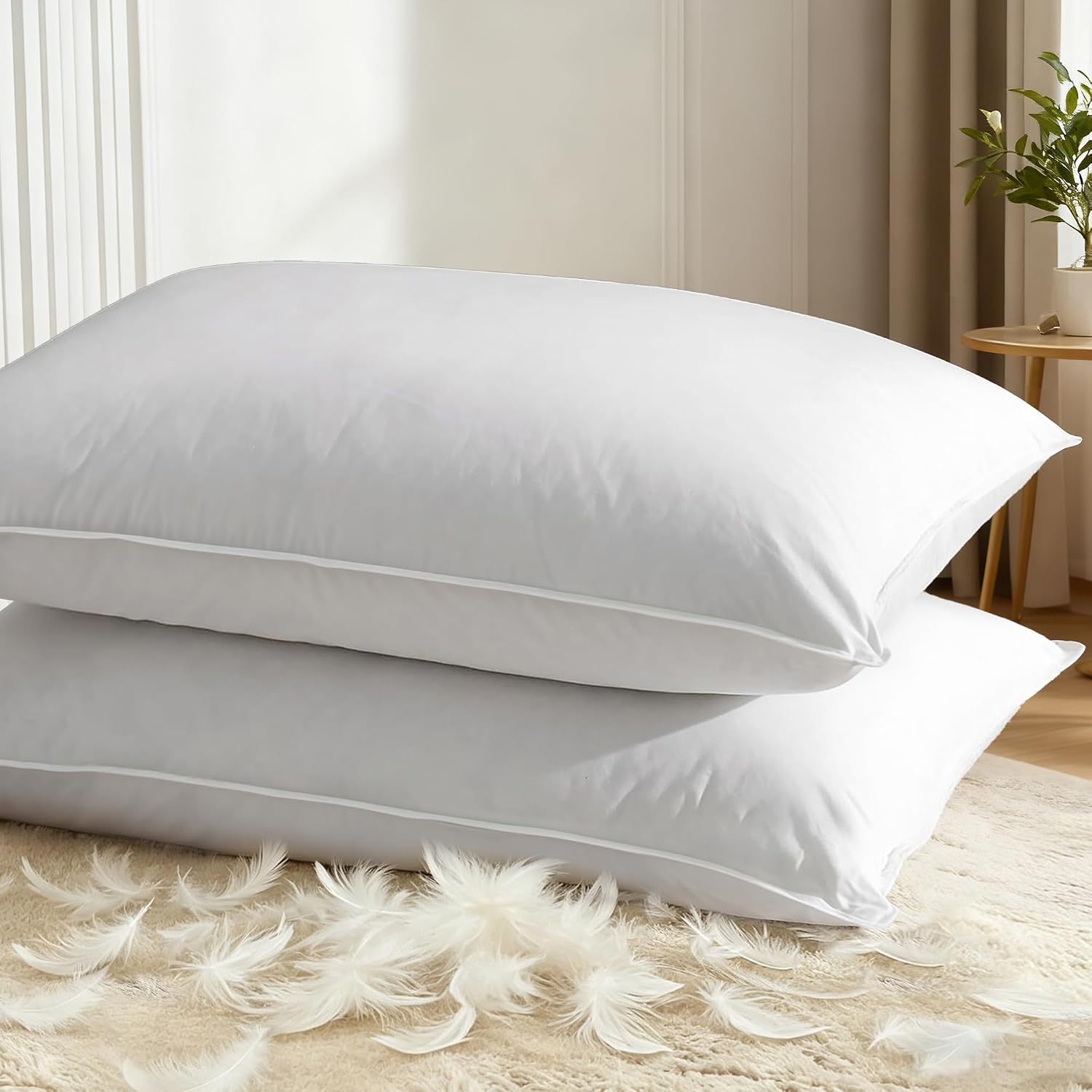 Down Pillows Queen Size Set of 2, 750 Fill Power Hotel Quality Bed Pillows for Sleeping, Medium Firm for Side Back Stomach Sleepers…