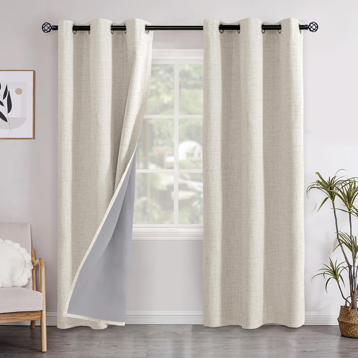 YoungsTex Linen Blackout Curtains 84 Inch Length for Bedroom, Thermal Insulated Drapes with Grommet Room Darkening Energy Saving for Living…
