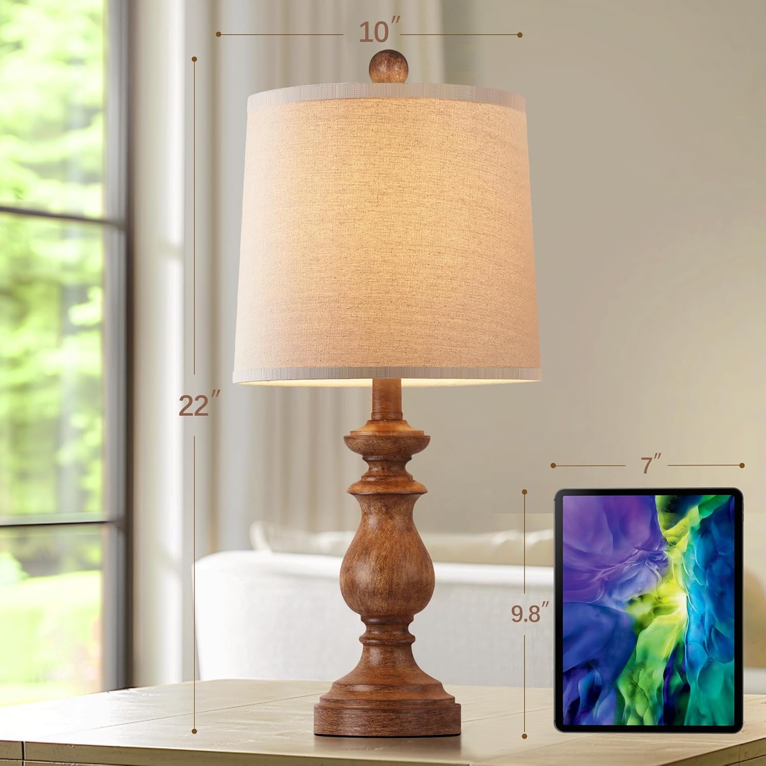 PARTPHONER Traditional Table Lamp Set of 2, Rustic Farmhouse Table Lamps for Living Room Bedroom, 22" Bedside Desk Lamps Vintage…